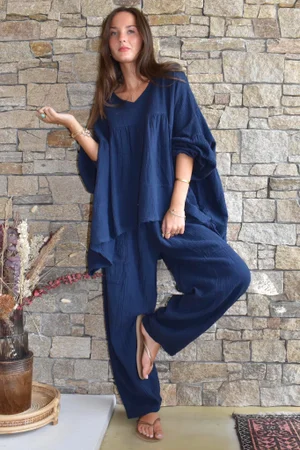 Suri Cushion Cotton Artist Smock Navy 